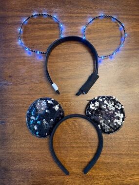 Set/2 Kids Light-Up and Sequin Black Mouse Ear Headband Set